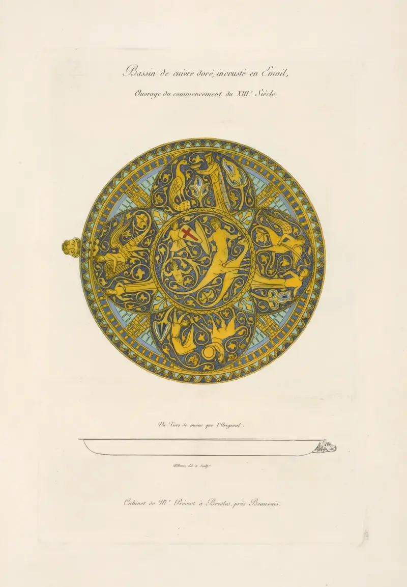 Bassin de cuivre doré, incrusté en émail, ouvrage du commencement du XIIIe. siècle. av Nicolas Xavier Willemin
