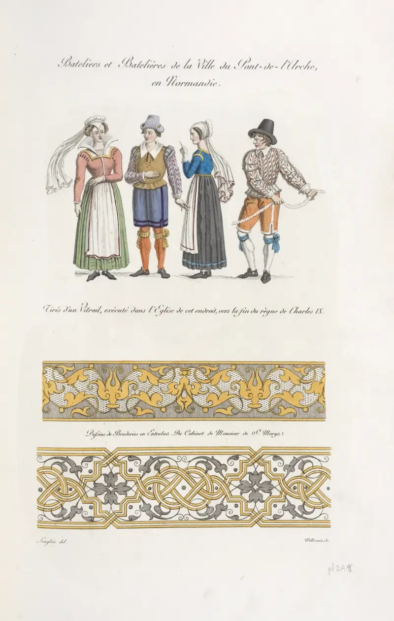 Båtar och båtförare från staden Pont-de-l'Arche i Normandie av Nicolas Xavier Willemin