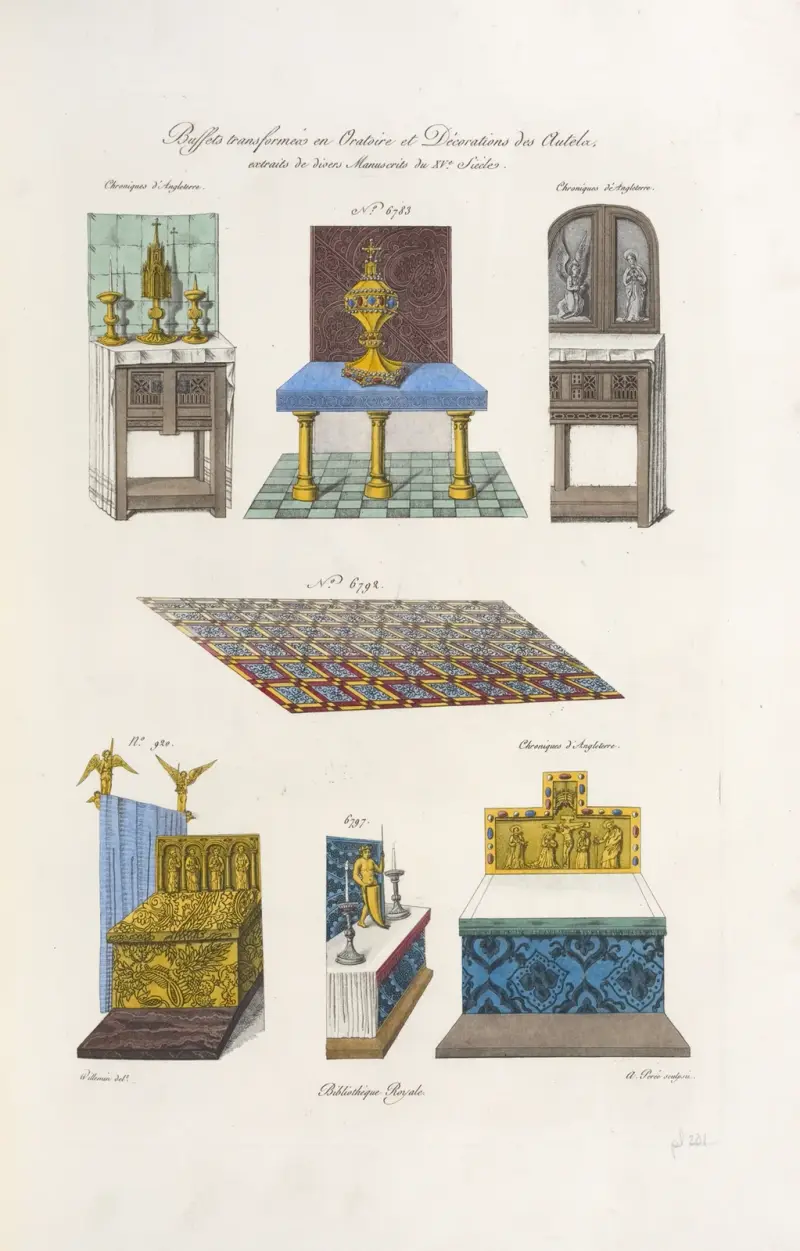 Buffets transformés en oratoire et décorations des autels, extraits de divers manuscrits du XVe. siècle. av Nicolas Xavier Willemin
