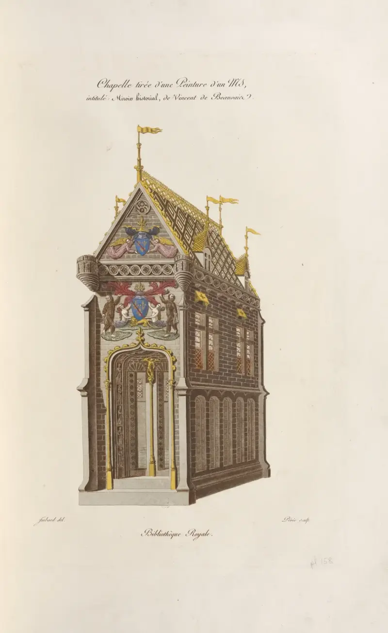 Kapelle nach einem Gemälde aus einer Handschrift mit dem Titel Miroir historial von Vincent de Beauvais. Königliche Bibliothek. von Nicolas Xavier Willemin