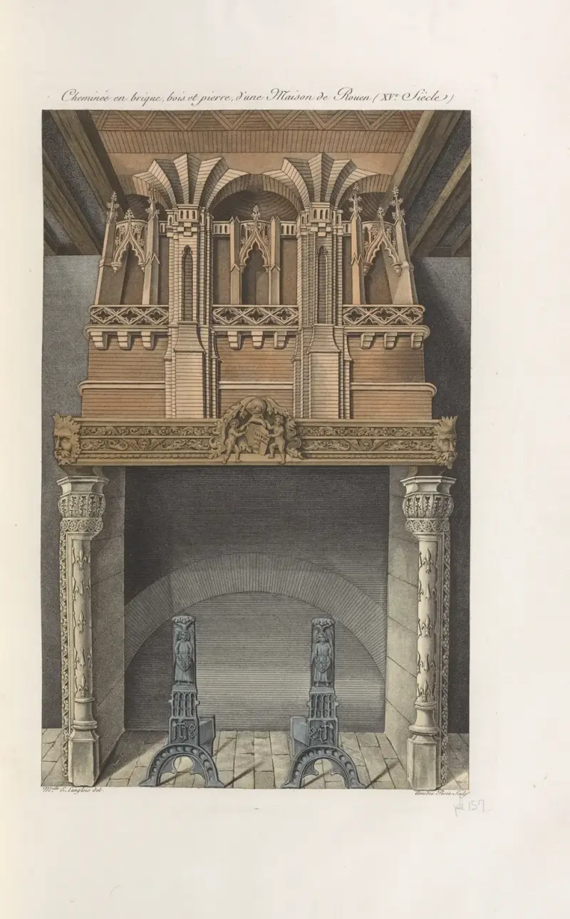 Kaminöffnung aus Ziegel, Holz und Stein aus einem Haus in Rouen von Nicolas Xavier Willemin