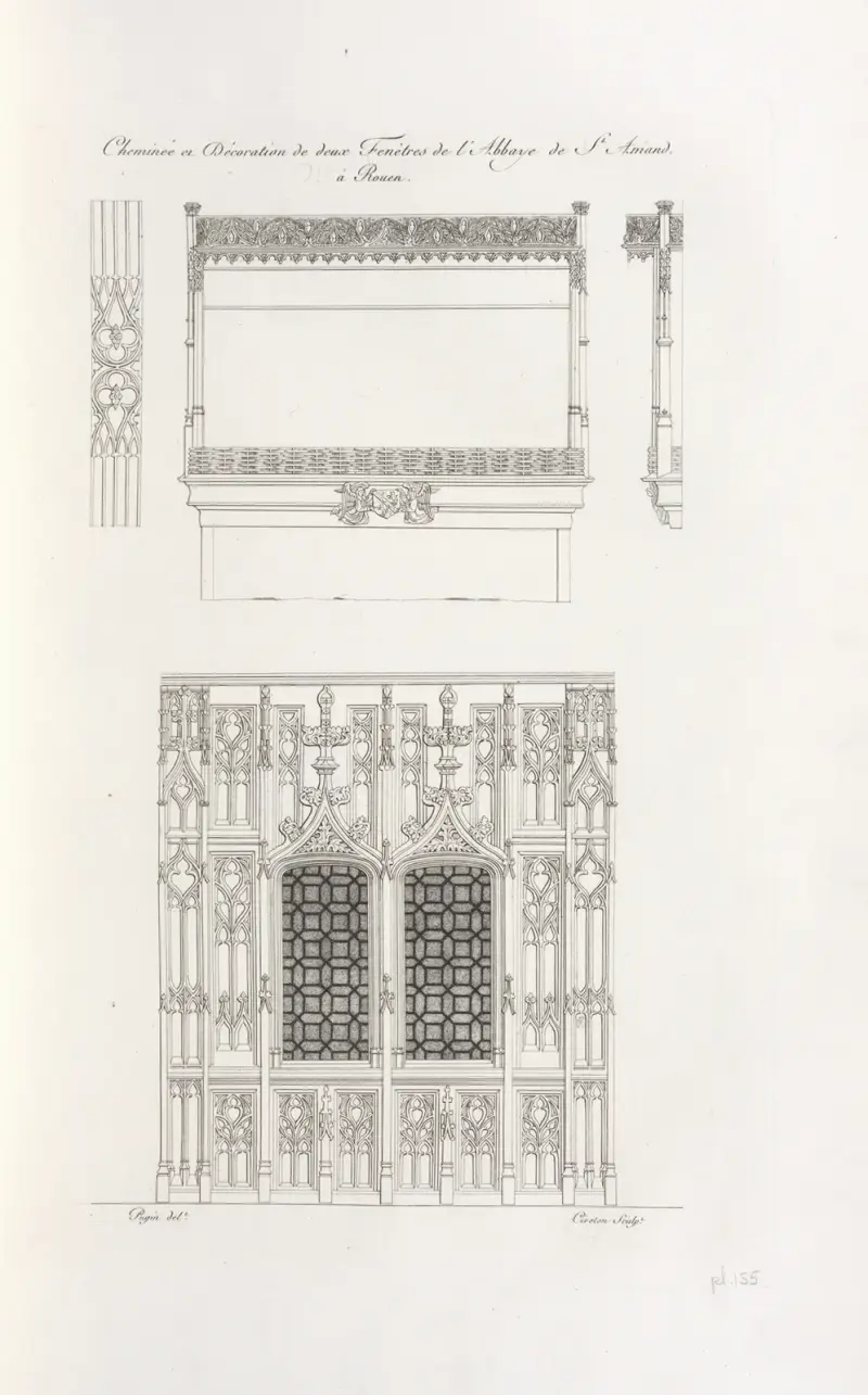 Kamin und Dekoration zweier Fenster der Abtei St. Amand in Rouen von Nicolas Xavier Willemin