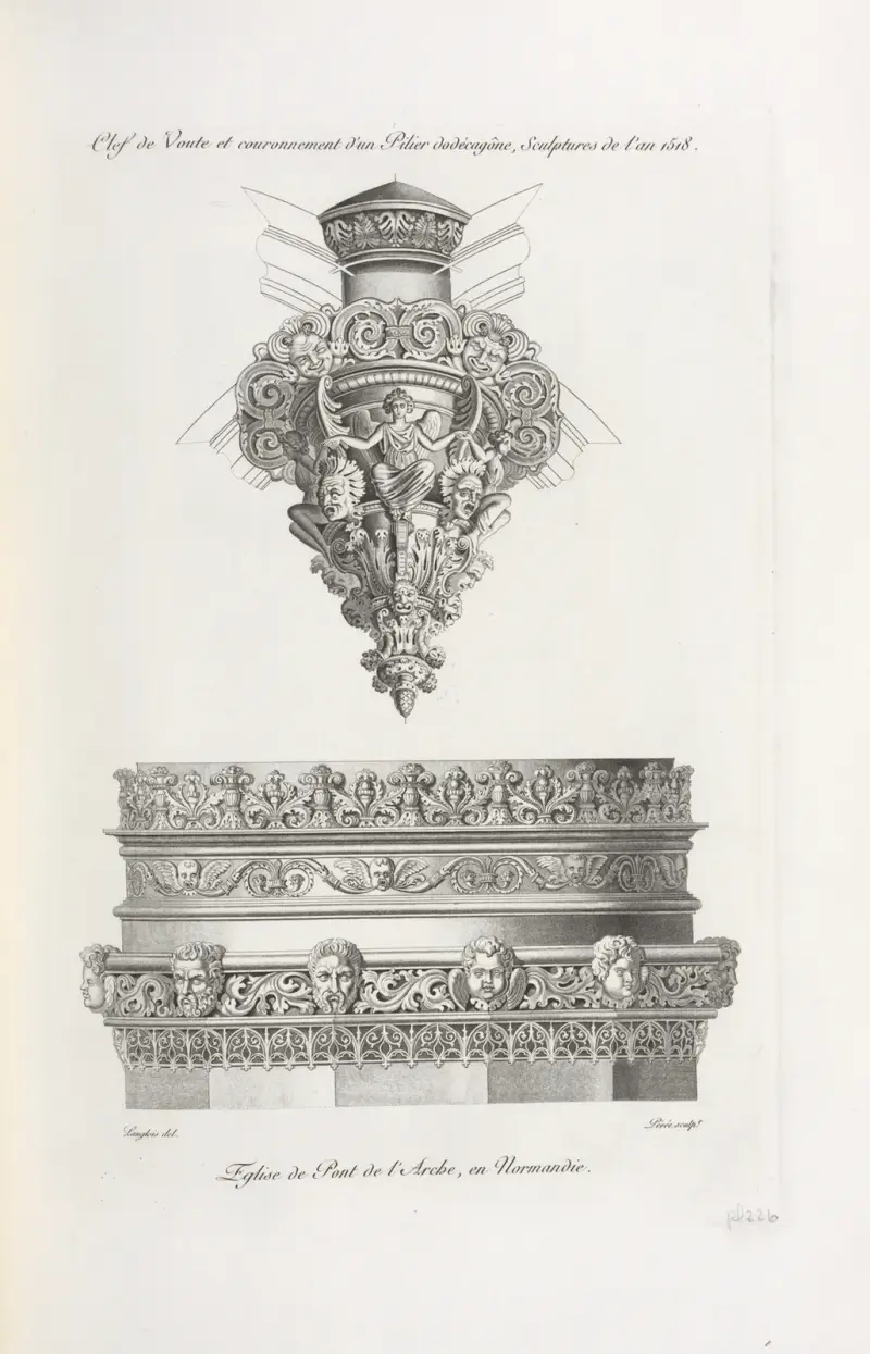 Clef de voute et couronnement d’un pilier dodécagône, sculptures de l’an 1518. av Nicolas Xavier Willemin
