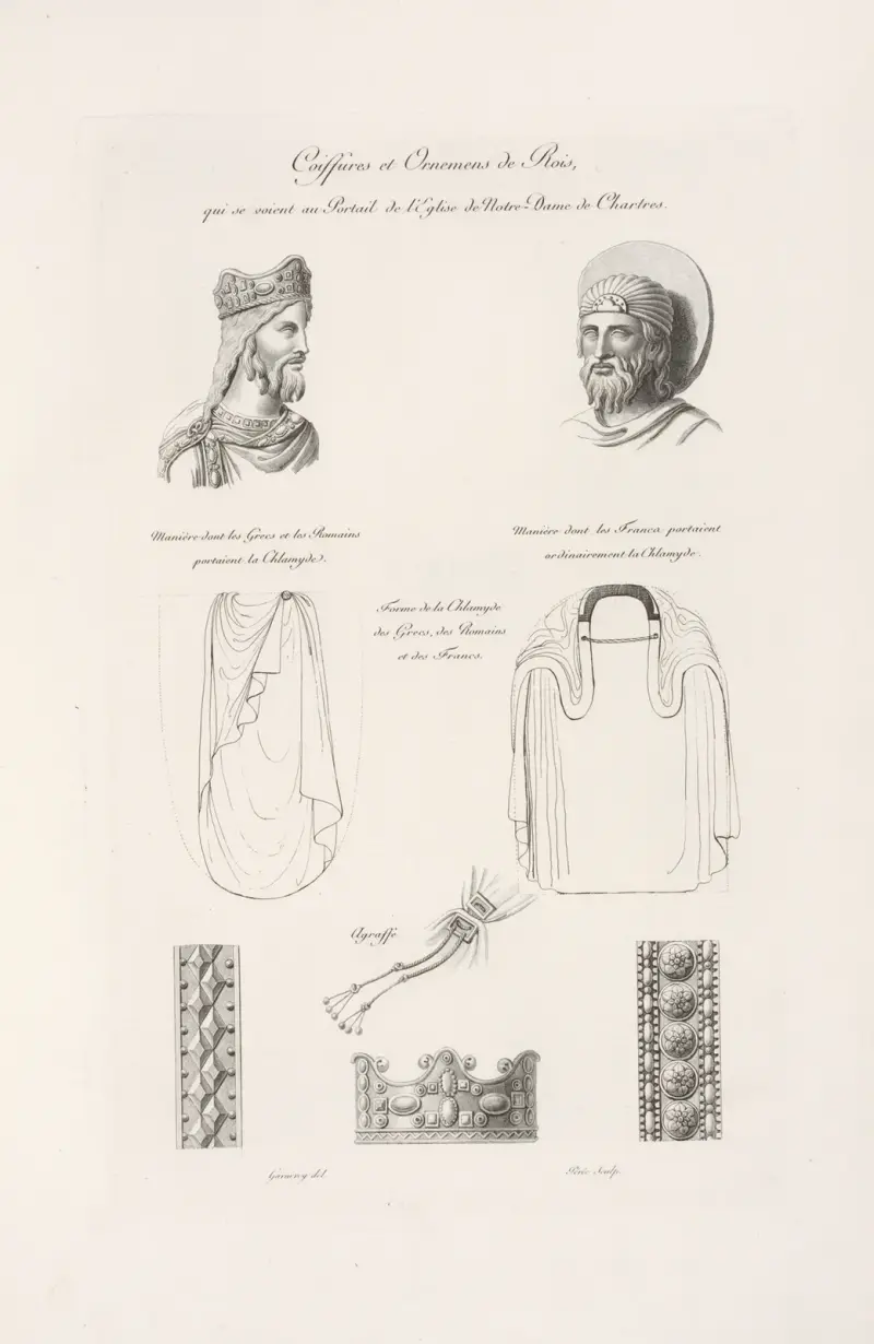 Coiffures et ornemens de rois, qui se soient au portail de l’église de Notre-Dame de Chartres. av Nicolas Xavier Willemin