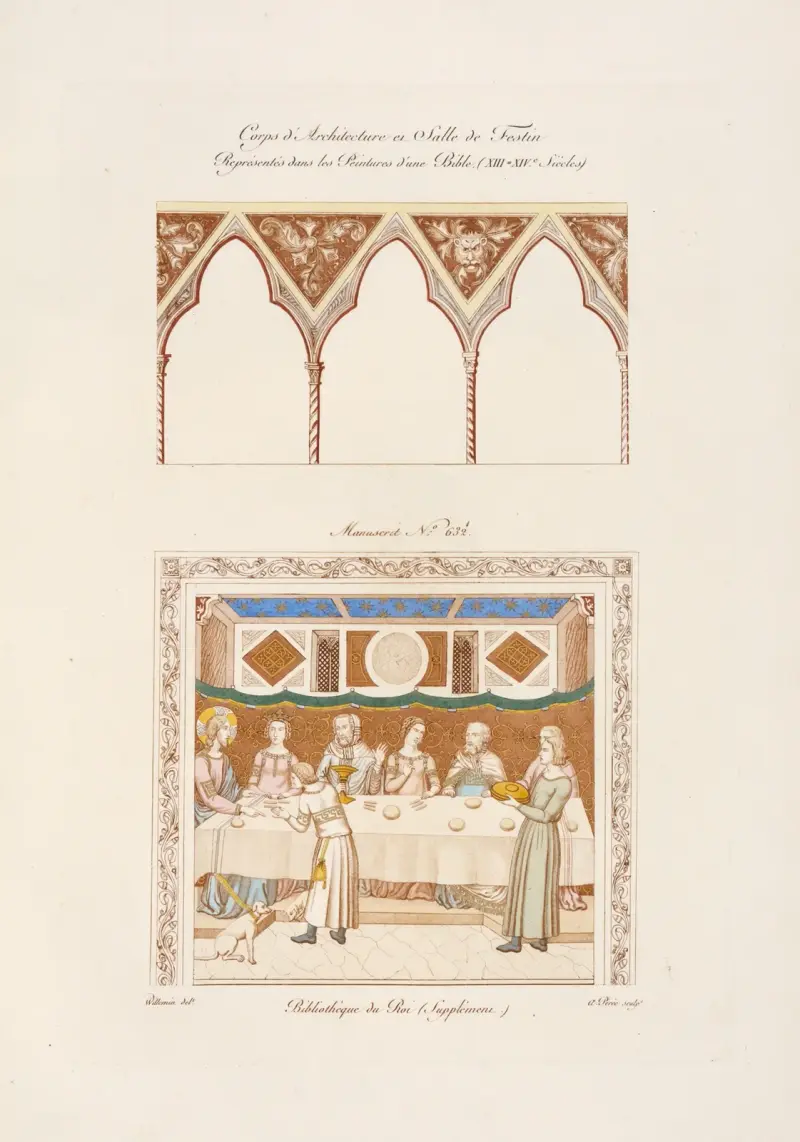 Korpus architektoniczny i sala biesiadna przedstawione na malowidłach Biblii, Nicolas Xavier Willemin