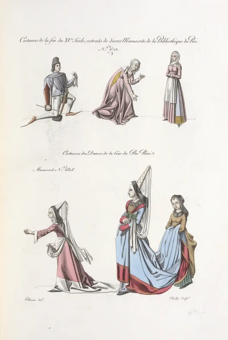 Costumes de la fin du XVe. siècle, extraits de divers manuscrits de la bibliothèque du roi. no. 6712. 3;, Nicolas Xavier Willemin