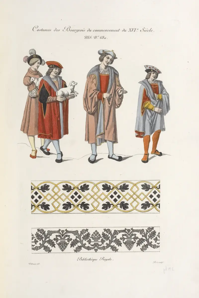 Costumes des bourgeois du commencement du XVIe. siècle. MS. no. 6811. [Two patterns.] av Nicolas Xavier Willemin