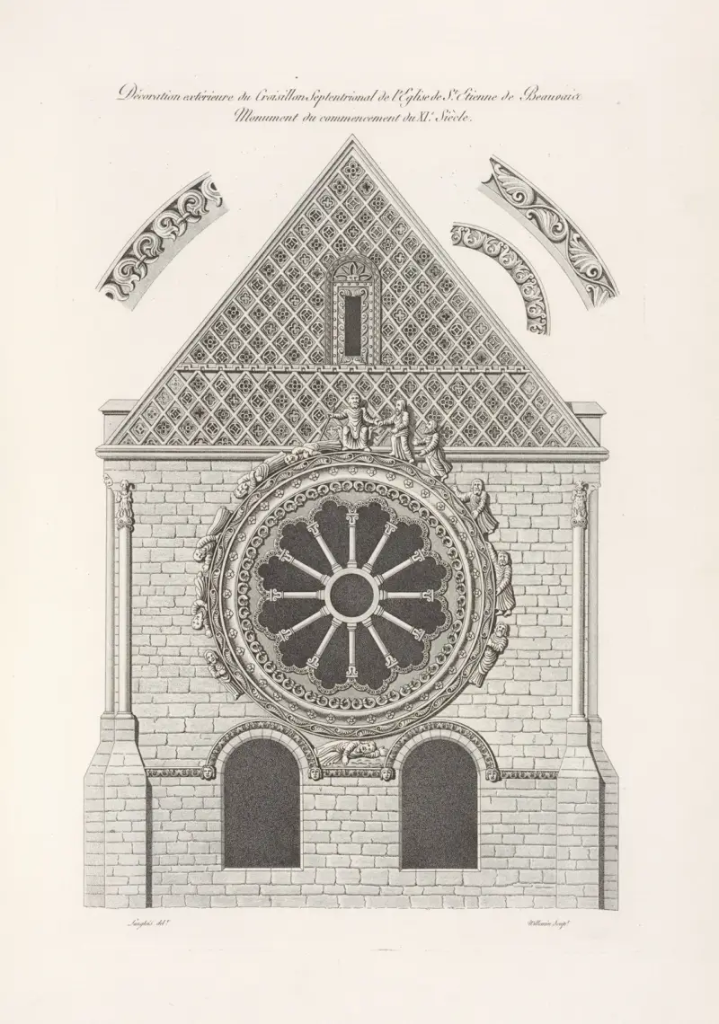 Décoration extérieure de croistillon septentrional de l’église de St. Étienne de Beauvais monument du commencement du XIe. siècle. av Nicolas Xavier Willemin