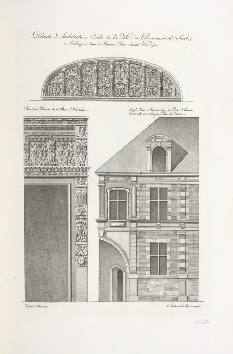 Arkitektoniska detaljer från staden Beauvais, arabesker från ett hus på rue Sainte-Véronique av Nicolas Xavier Willemin