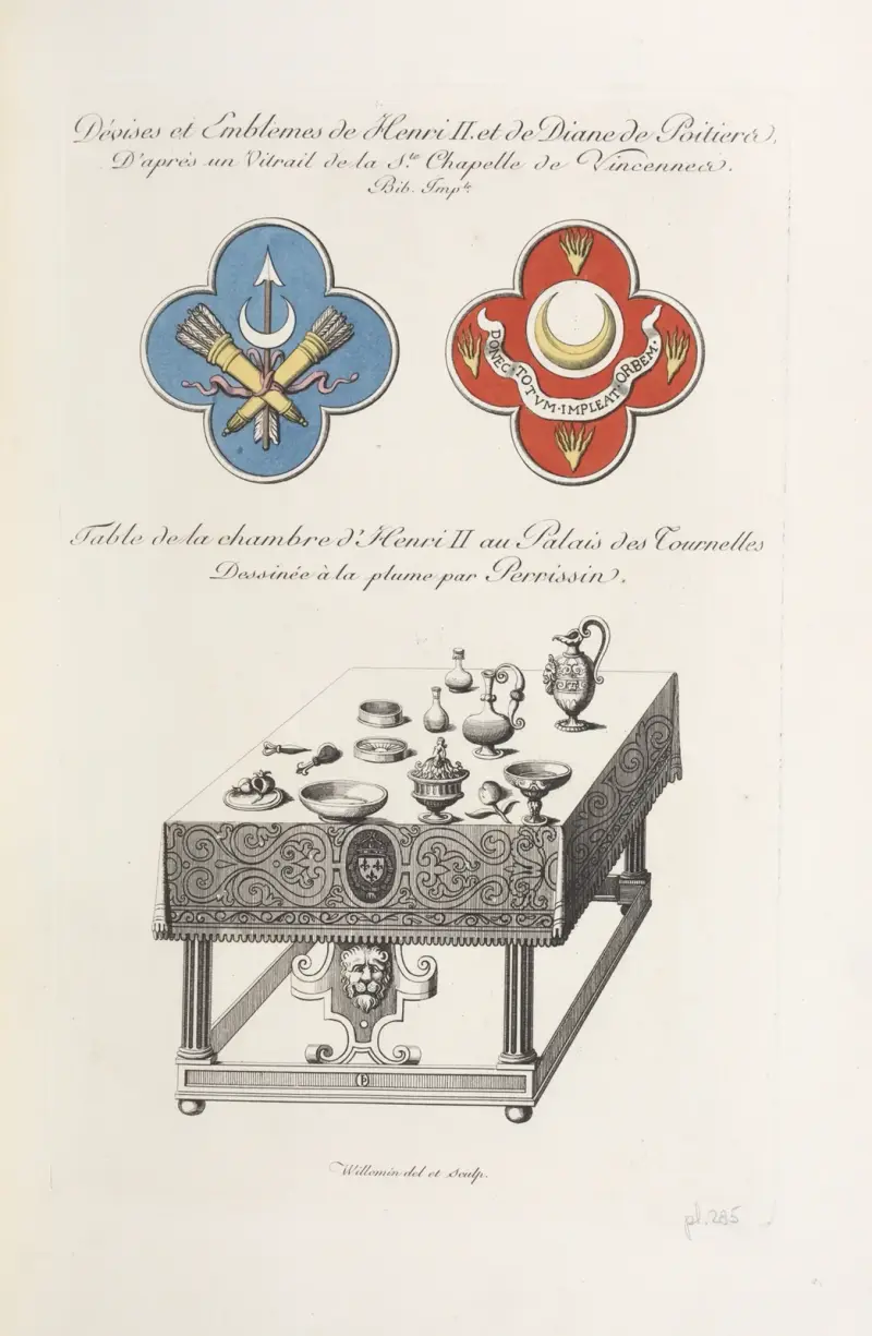Emblem och deviser för Henrik II och Diane de Poitiers av Nicolas Xavier Willemin