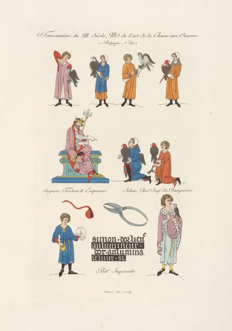 Falkenerare från 1200-talet, handskrift om konsten att jaga fåglar (Belgien nr 213) av Nicolas Xavier Willemin
