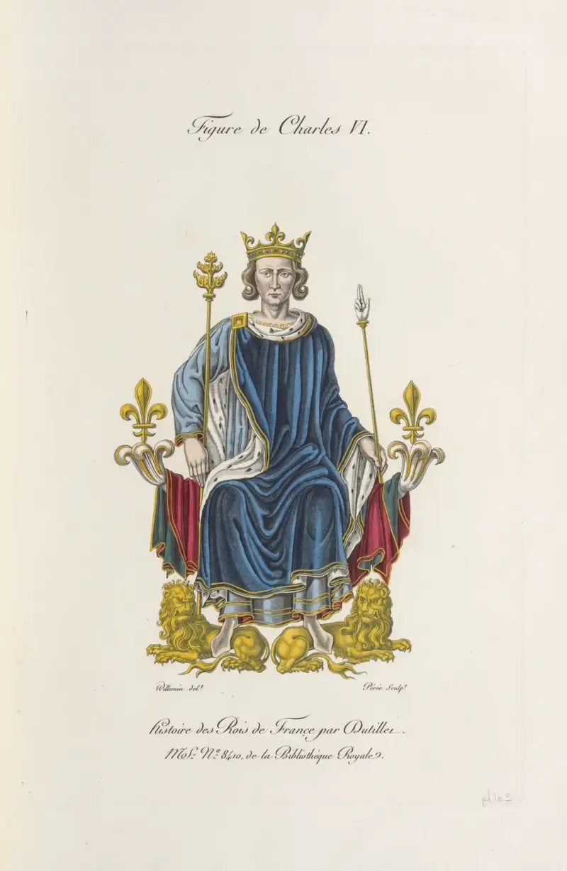 Figur av Karl VI. Frankrikes kungahistoria av Dutillet. Handskrift nr 8410, Kungliga biblioteket. av Nicolas Xavier Willemin