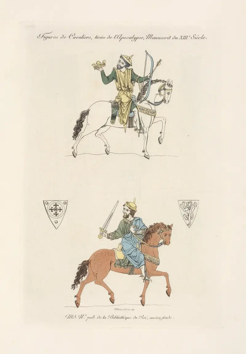 Figures de cavaliers, tirées de l’apocalypse, manuscrit du XIIIe. siècle. av Nicolas Xavier Willemin