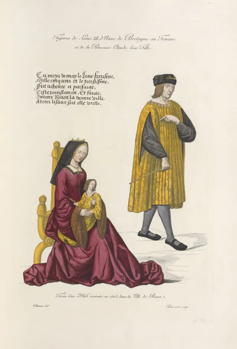 Figurer föreställande Ludvig XII, Anne av Bretagne hans hustru och prinsessan Claude deras dotter av Nicolas Xavier Willemin
