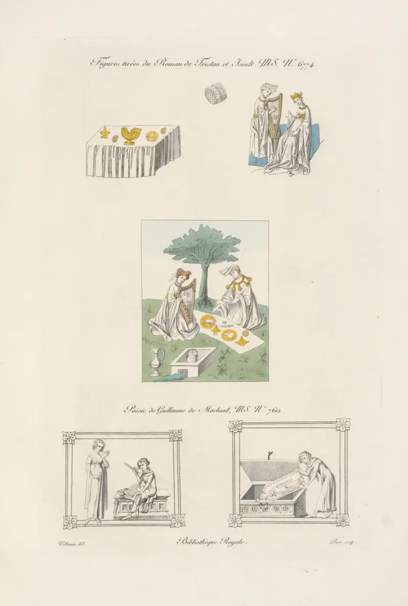 Figurer ur romanen om Tristan och Isolde, MS. nr 6774 av Nicolas Xavier Willemin