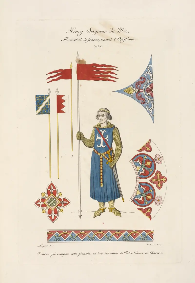 Henry, Seigneur du Mèz, Marschall von Frankreich, die Oriflamme tragend, 1265 von Nicolas Xavier Willemin
