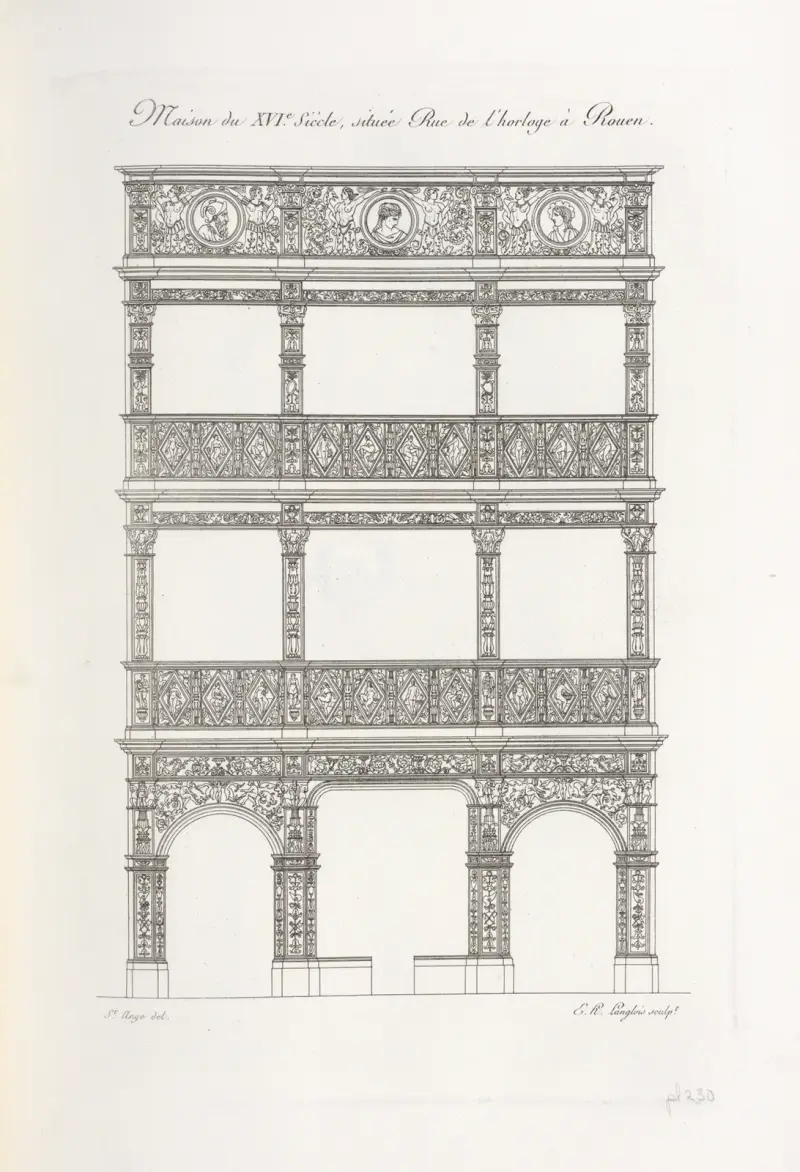 Maison du XVIe. siècle, située rue de l’horloge à Rouen. av Nicolas Xavier Willemin