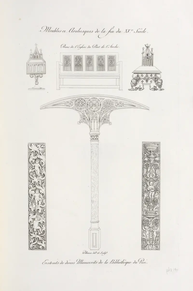 Meubles et arabesques de la fin du XVe. siècle. Banc de l’église du pont de l’arche. av Nicolas Xavier Willemin