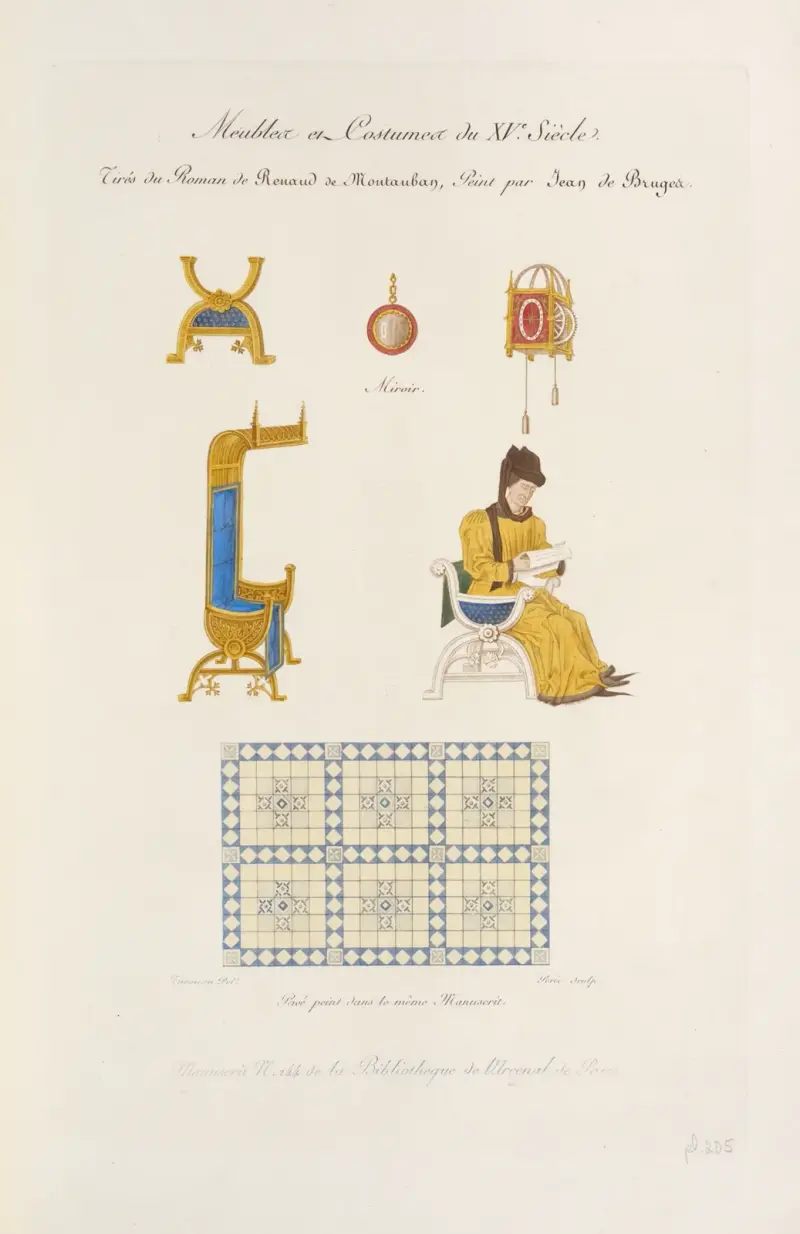 Meubles et costumes du XVe. siècle. Tirés du roman de Renaud de Moutauban, peint par Jean de Bruges. av Nicolas Xavier Willemin