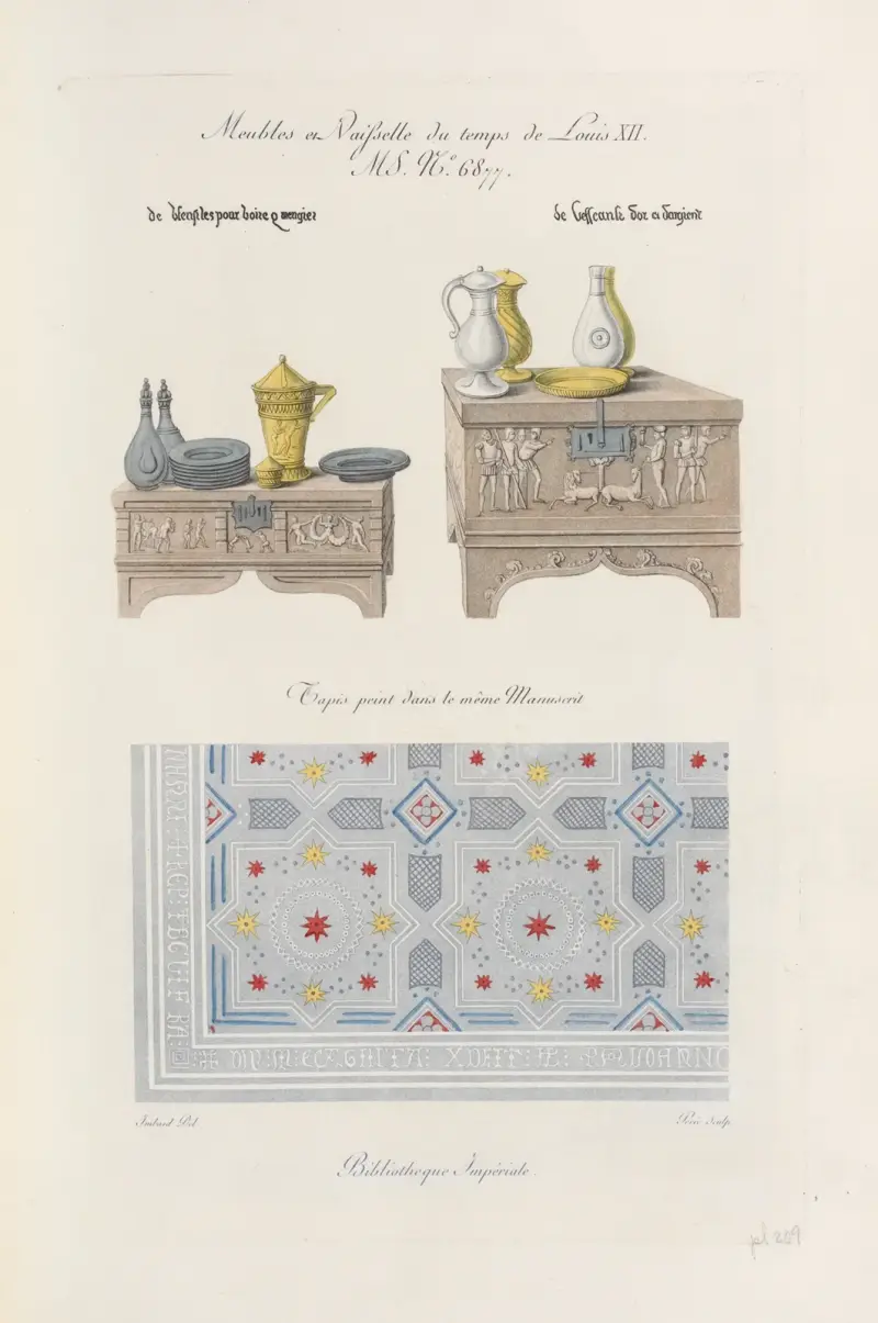 Möbel und Tafelgerät aus der Zeit Ludwigs XII. MS. Nr. 6877. […] Teppich, gemalt in derselben Handschrift. von Nicolas Xavier Willemin