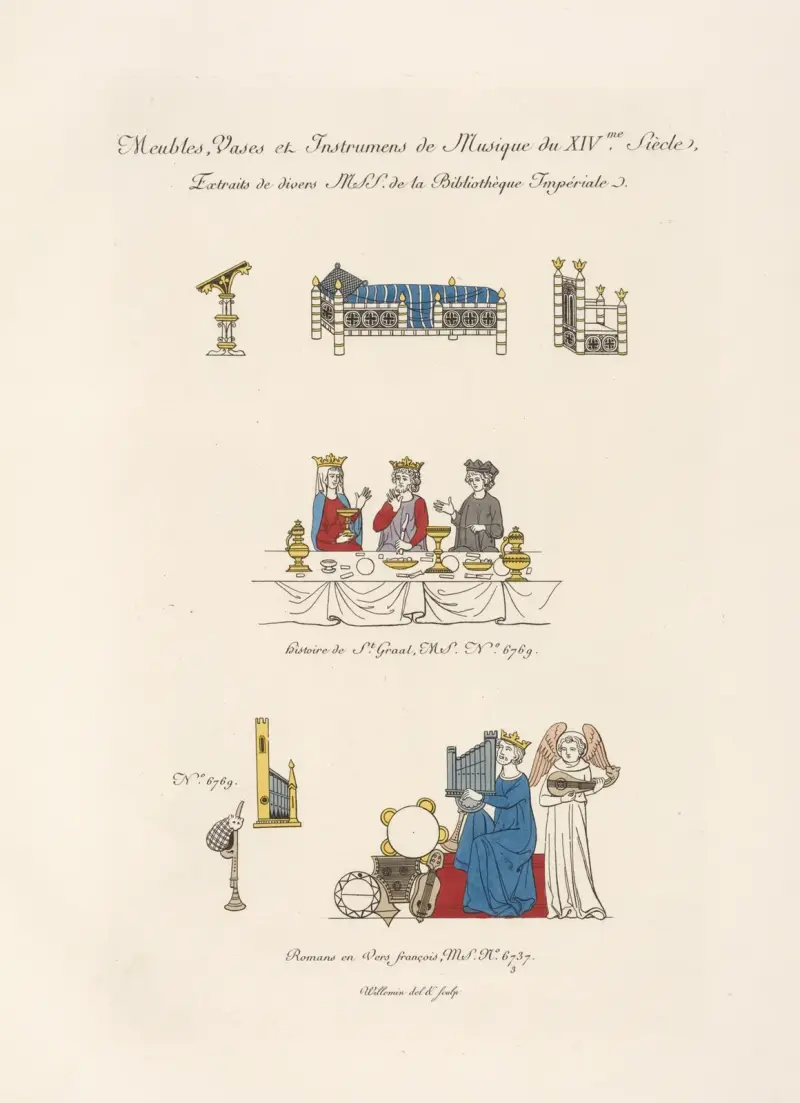 Möbel, Vasen und Musikinstrumente des 14. Jahrhunderts. von Nicolas Xavier Willemin