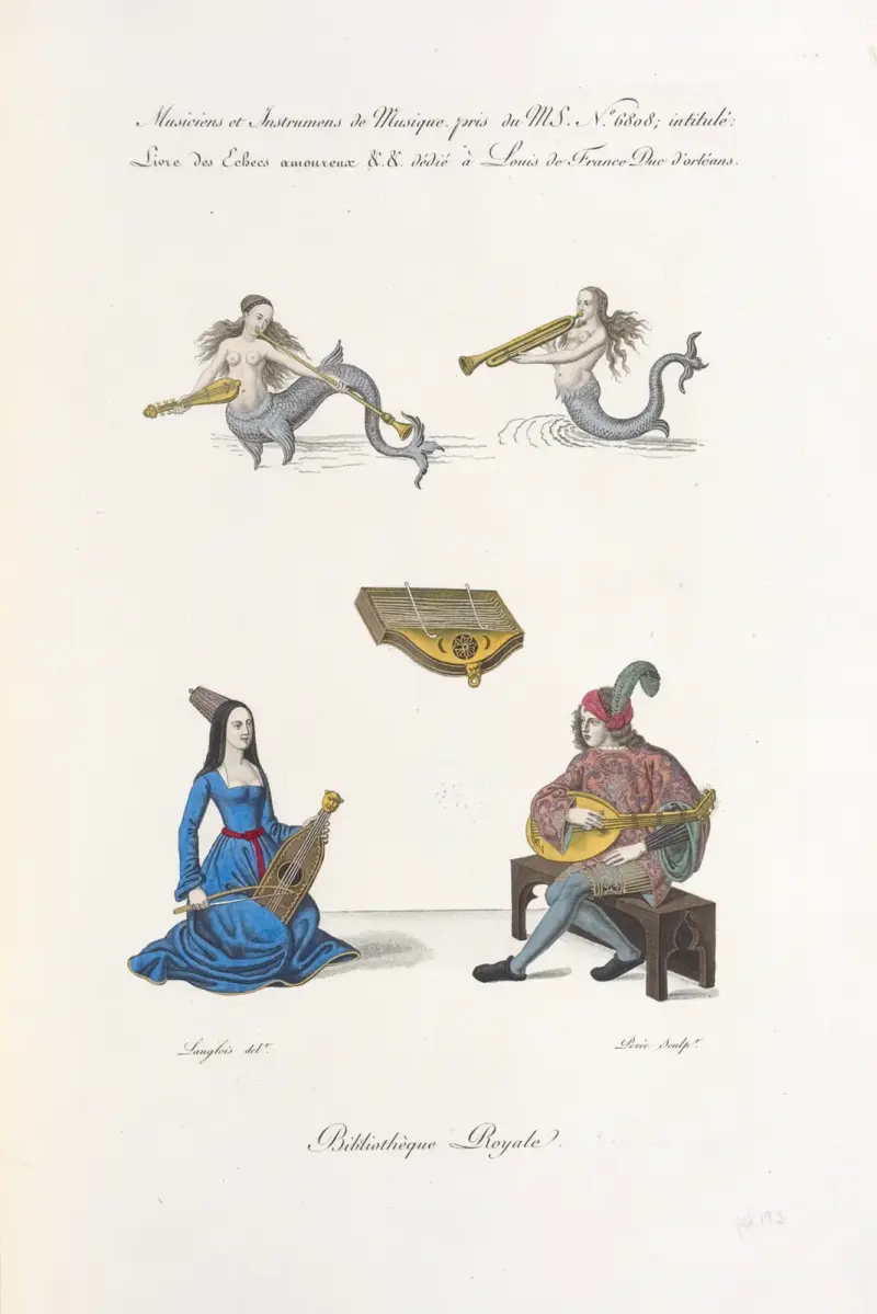Musiciens et instrumens de musique pris du MS. no. 6808; intitulé; livre des echecs amoureux && dédié à Louis de France duc d’Orléans. av Nicolas Xavier Willemin