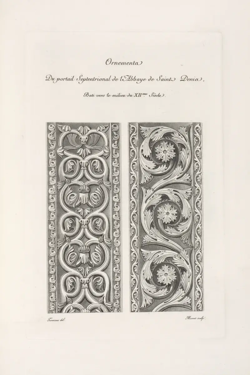 Ornament från norra portalen i klostret Saint-Denis, uppförd omkring mitten av 1100-talet av Nicolas Xavier Willemin