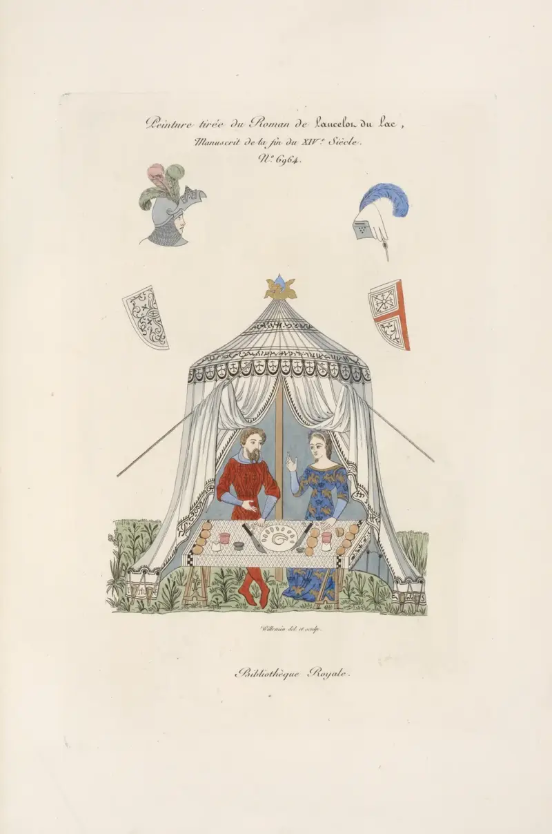Malerei aus dem Roman Lancelot du lac, Handschrift vom Ende des 14. Jahrhunderts. Nr. 6964. von Nicolas Xavier Willemin