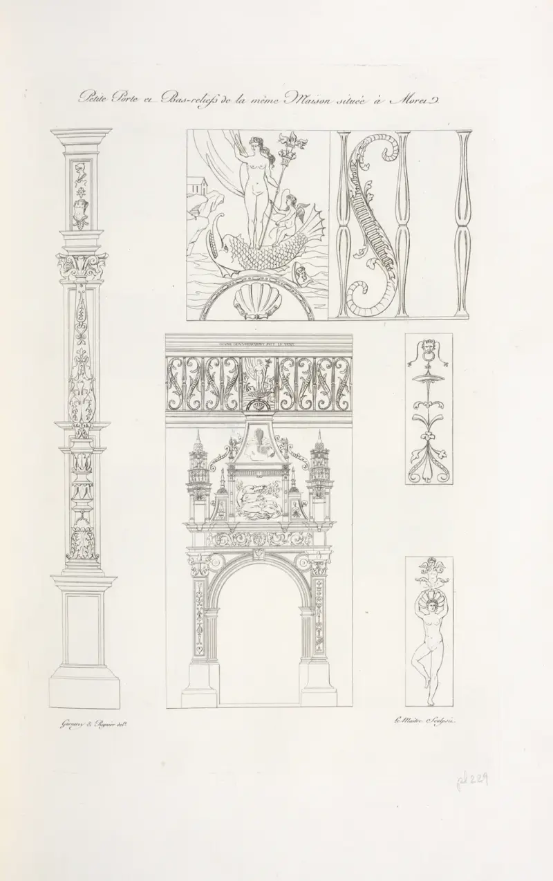 Kleine Tür und Basreliefs desselben Hauses in Moret von Nicolas Xavier Willemin