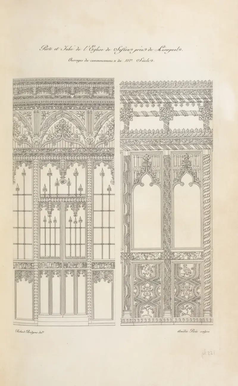 Porte et jube de l’église de Seston près de Liverpool. Ouvrages du commencement du XVIe. siècle. von Nicolas Xavier Willemin
