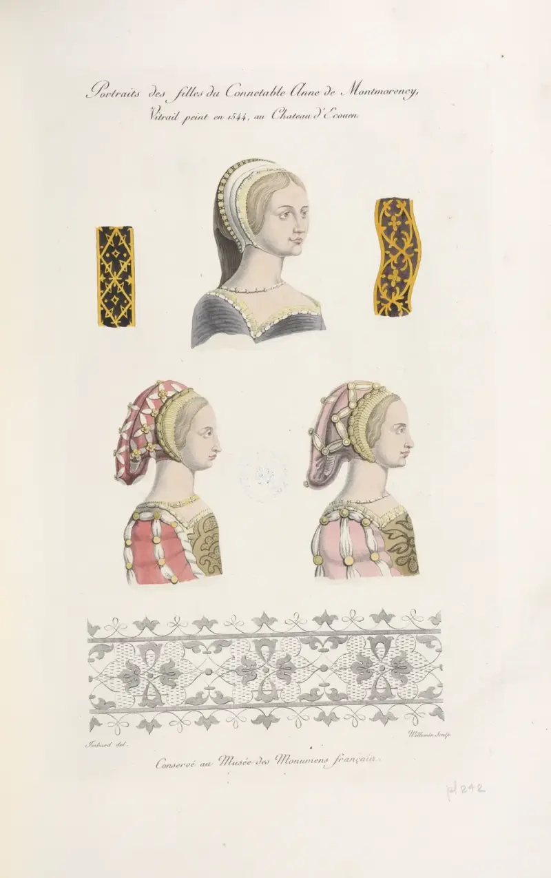 Porträtt av Anne de Montmorencys döttrar, glasmålning från 1544, slottet Écouen av Nicolas Xavier Willemin