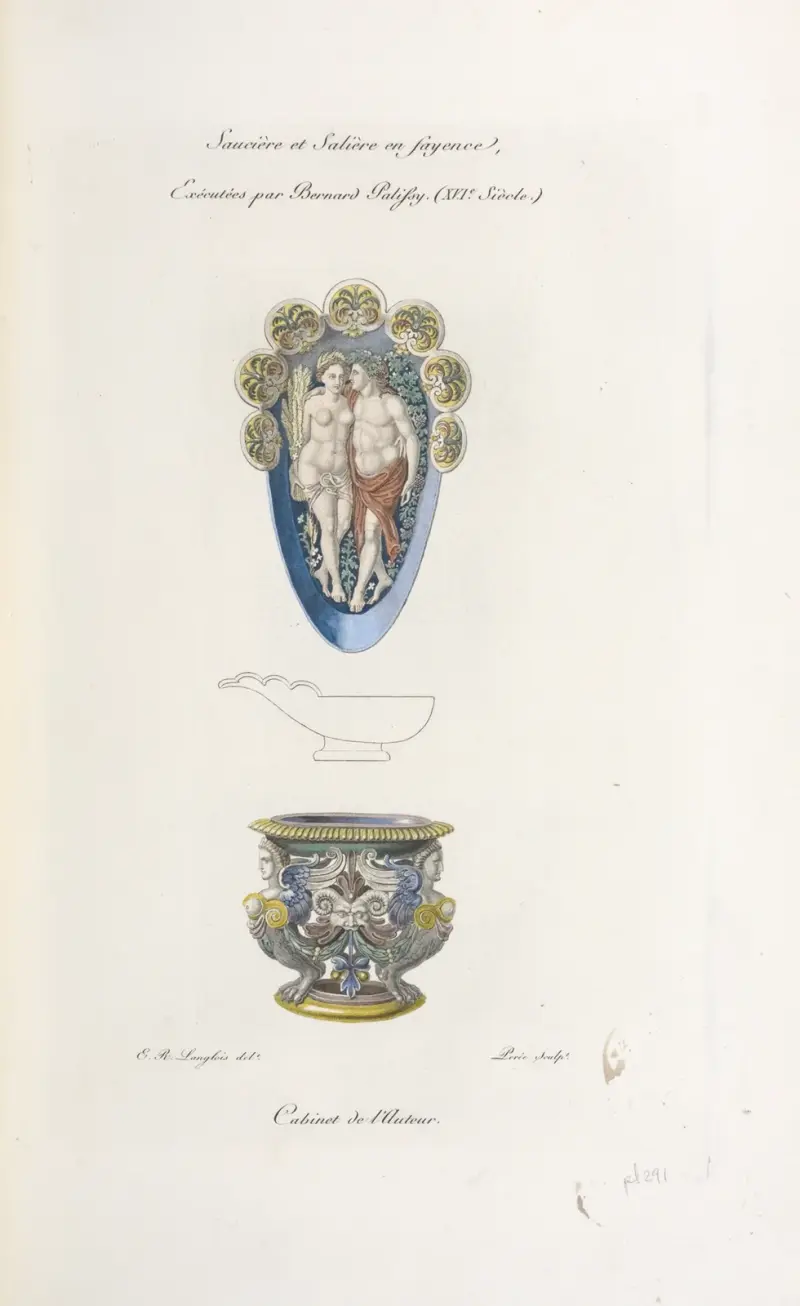 Såssnäcka och saltkar i fajans, utförda av Bernard Palissy (1500-talet) av Nicolas Xavier Willemin