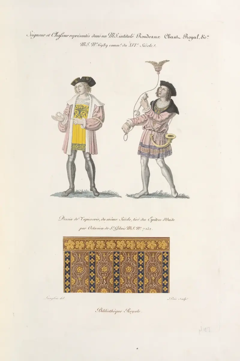 Pan i myśliwy przedstawieni w rękopisie pt. „Rondeaux chant royal” i in., rkps nr 6989 z XVI wieku, Nicolas Xavier Willemin