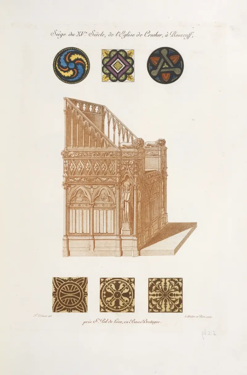 Siège du XVe. siècle, de l’église de Cresker, à Rosecoff, près St. Pol de Léon, en Basse-Bretagne. av Nicolas Xavier Willemin
