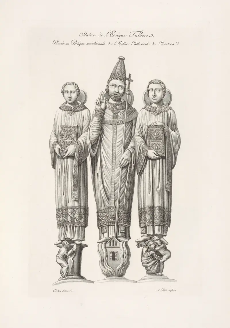 Biskop Fulberts staty vid södra portalen i Chartres katedral av Nicolas Xavier Willemin