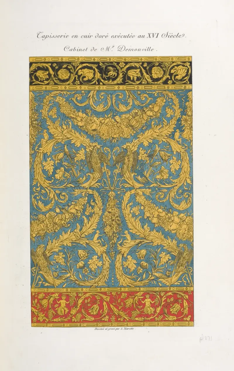 Tapisserie en cuir doré exécutée au XVI siècle. Cabinet de Mr. Demonville av Nicolas Xavier Willemin