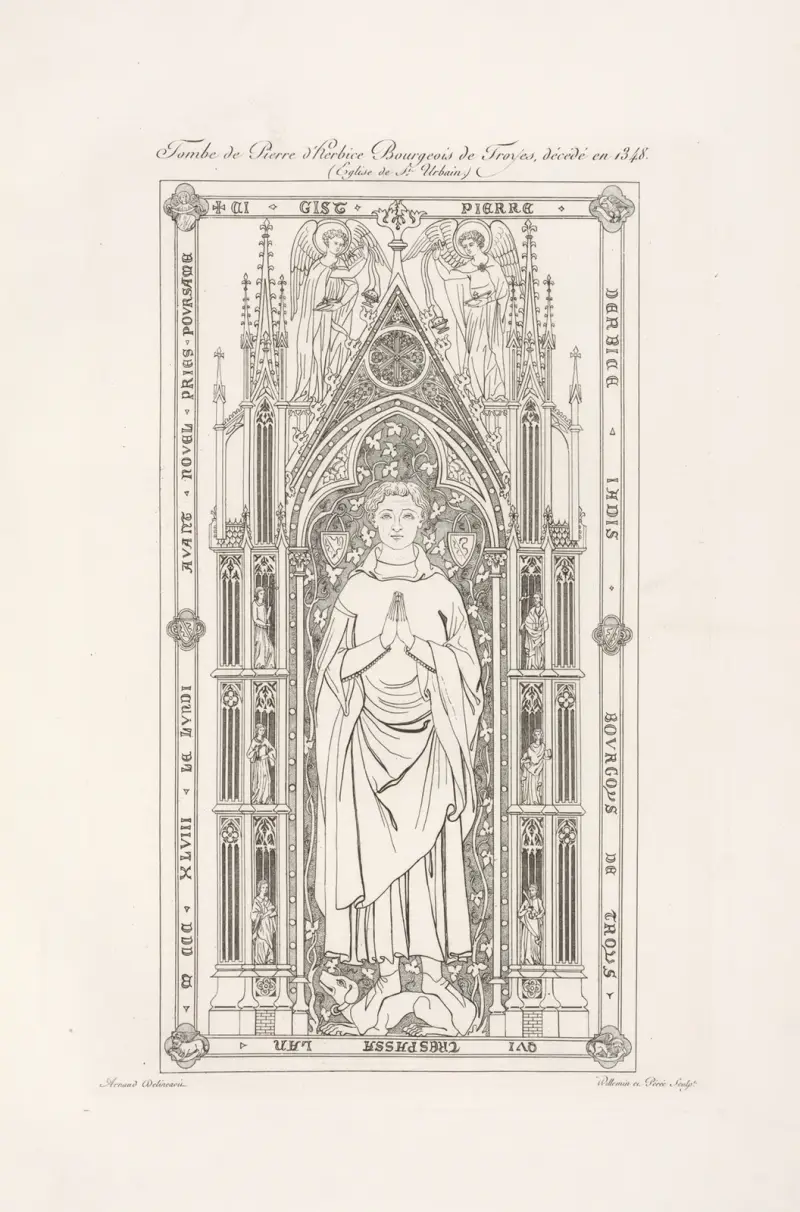 Gravsten över Herbice Bourgeois de Troyes, avliden 1348 (Église Saint-Urbain) av Nicolas Xavier Willemin
