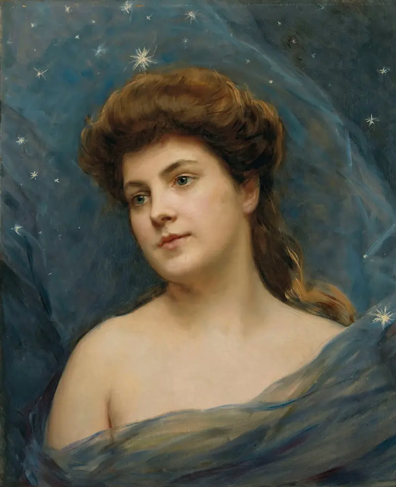 Young woman surrounded by stars av Raimundo de Madrazo y Garreta