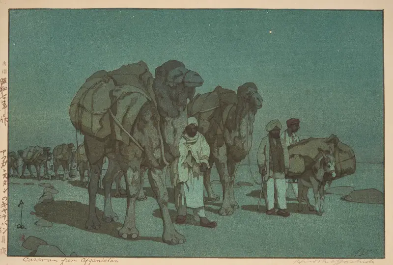 Caravan from Afghanistan; moonlit night av Yoshida Hiroshi