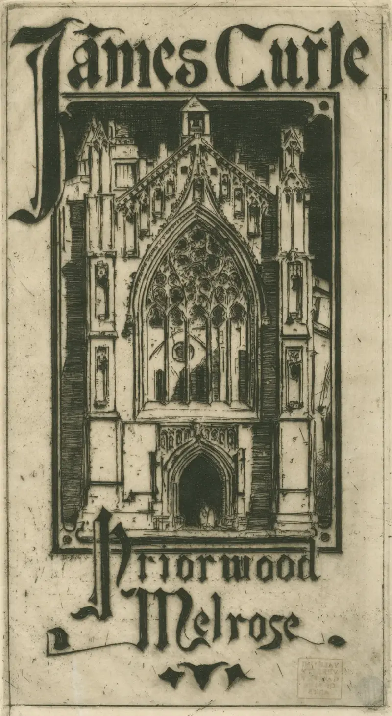 Bookplate for James Curle av David Young Cameron