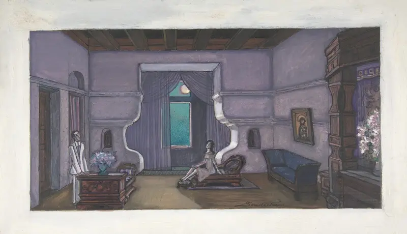 Stage design for Nikita Balieff’s theatrical company called Chauvre-Souris, New York City av Sergey Yurievich Sudeikin