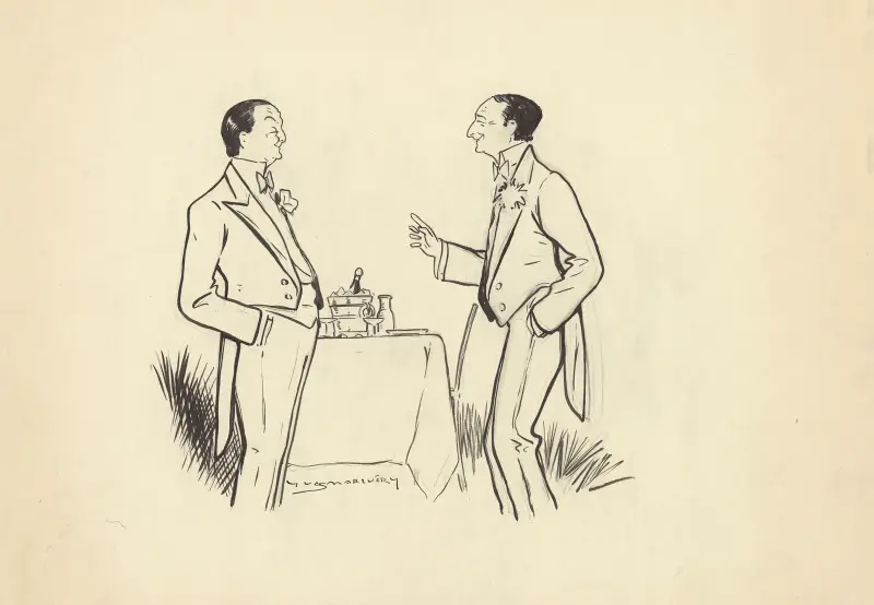 Gaston Dubosc och Marcel Simon i 'Séance de nuit' av Georges Feydeau av Yves Marevéry