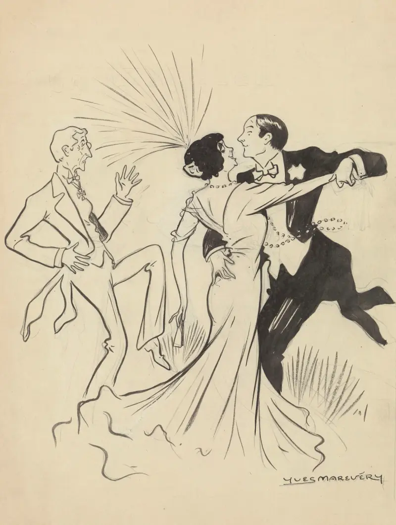 Georges Tréville, Jane Alba et Henry Defreyn dans ‘La divorcée’ de Victor Léon av Yves Marevéry