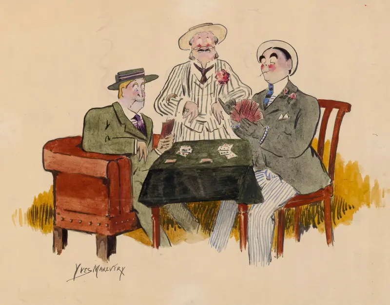 Max Dearly, Guillaume Guy och Albert Brasseur i 'L'amour en banque' av Louis Artus av Yves Marevéry