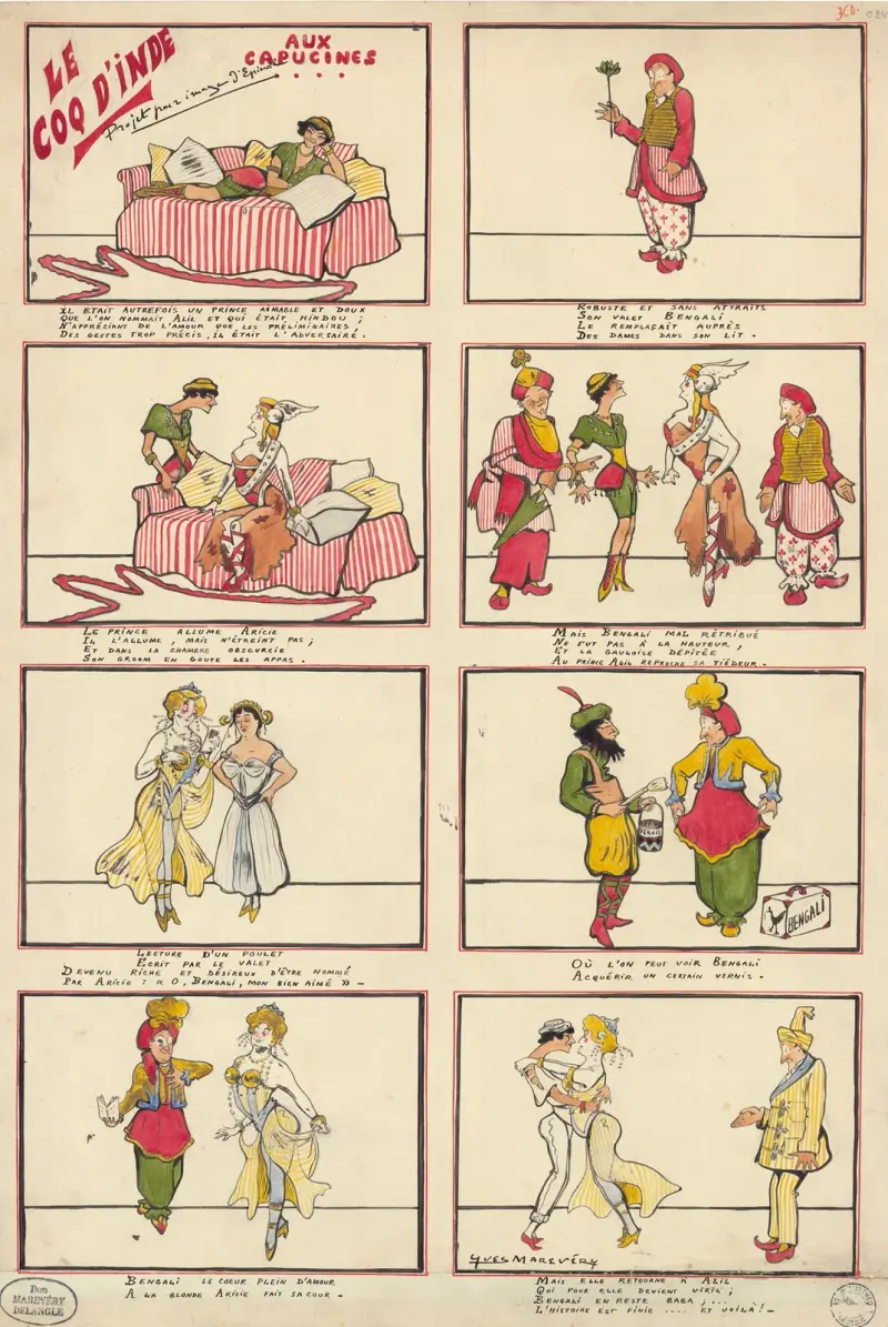 Polaire, Charles Lamy et Alice Bonheur dans ‘Le coq d’Inde’ de Rip av Yves Marevéry