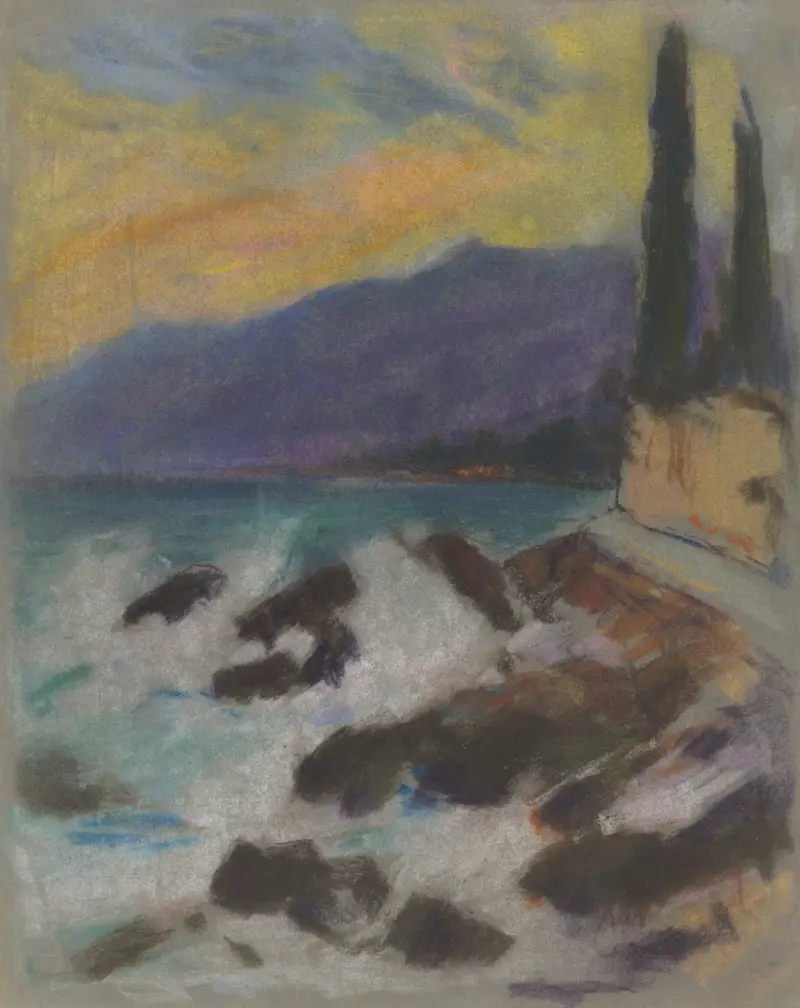 Rocky Seashore with Cypresses av Zolo Palugyay