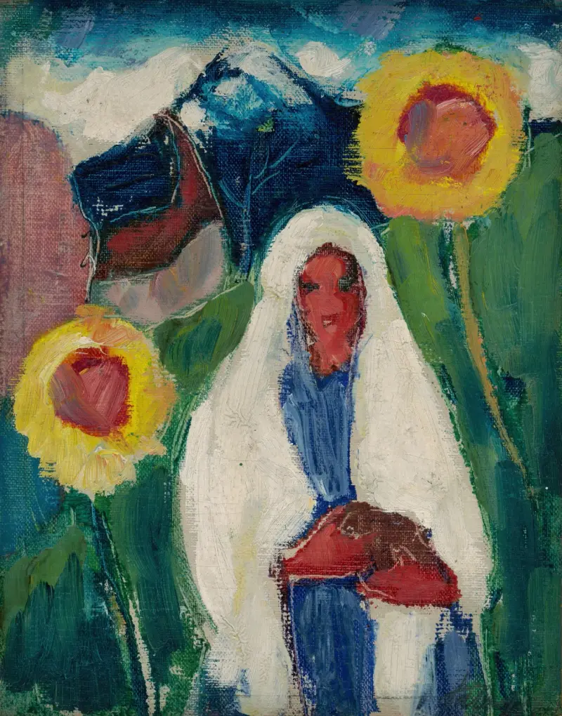 Sketch of a Woman among Sunflowers av Zolo Palugyay