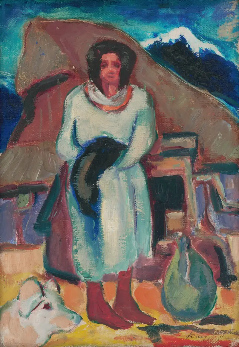 Study of a Village Girl in front of a Cottage, Zolo Palugyay