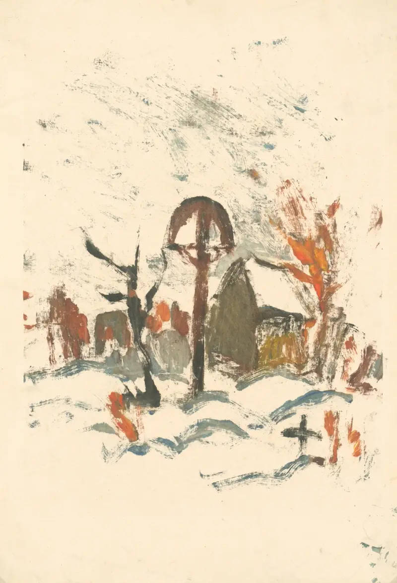 Byns kyrkogård i vinter av Zolo Palugyay