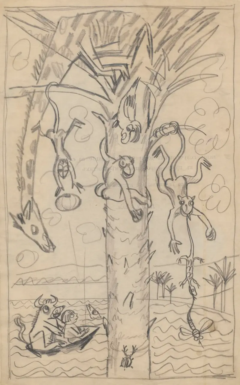 Humorous drawing for nephew Alik, X av Zygmunt Waliszewski
